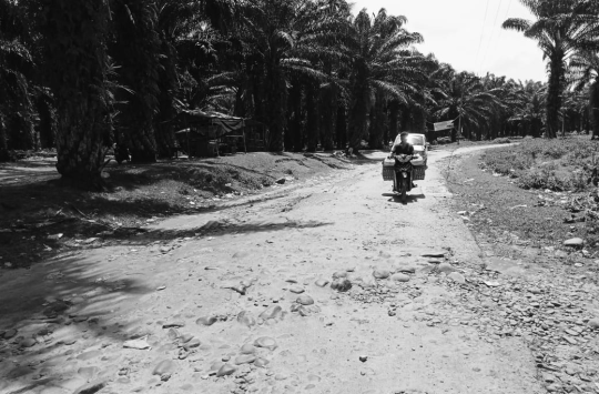 Kondisi jalan yang rusak parah dari Simpang Nagojor menuju Jawa Maraja